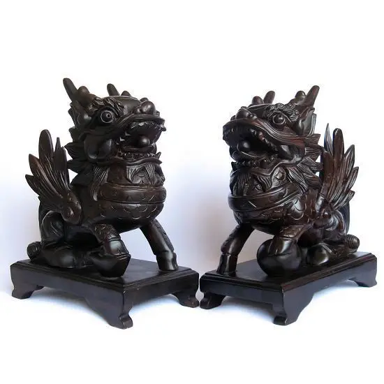 Vietnam mahogany wood carved wooden ornaments crafts Home Furnishing lucky Wangcai large animal kylin dance