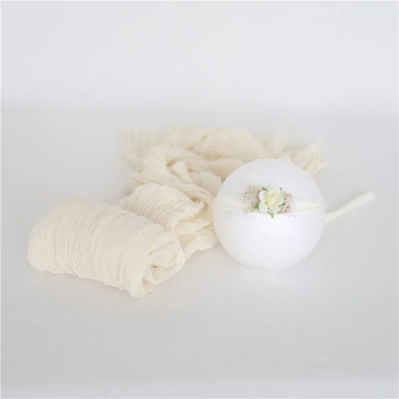 

90cm x 180cm Dyed Cheesecloth Wrap Gauze Cotton Layer Fabric Baby Knitted Wrap and Headband Set Newborn photography props