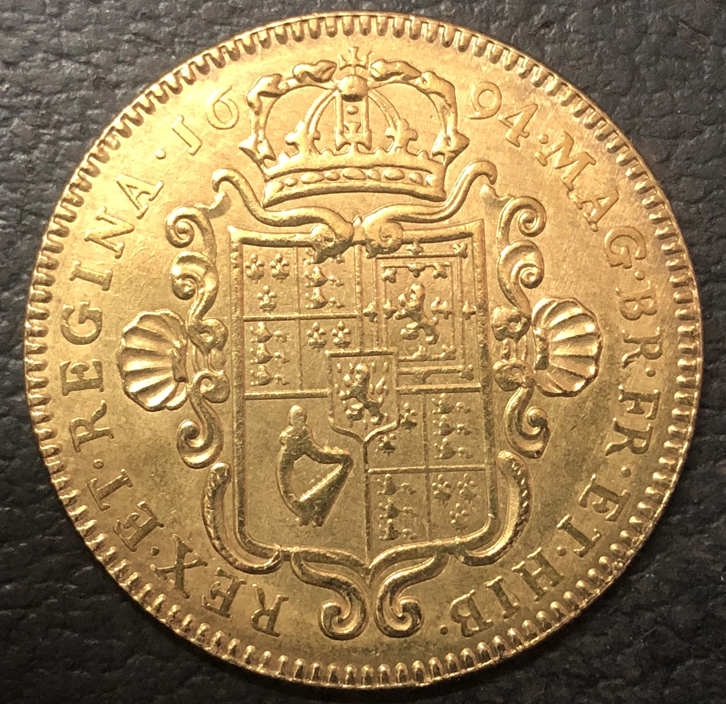 1694 England 5 Guineas - William & Mary .9999 pure Gold Plated Copy Coin