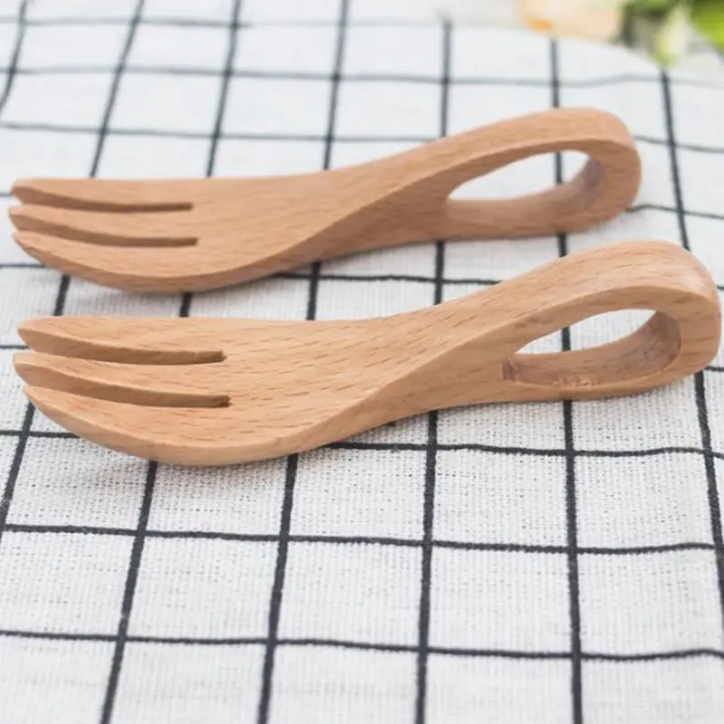 Wood Kids Fork Suits Babies Learn Consisting Handmade Tableware Thick Round Hand Solid Wood Friendly F20173889