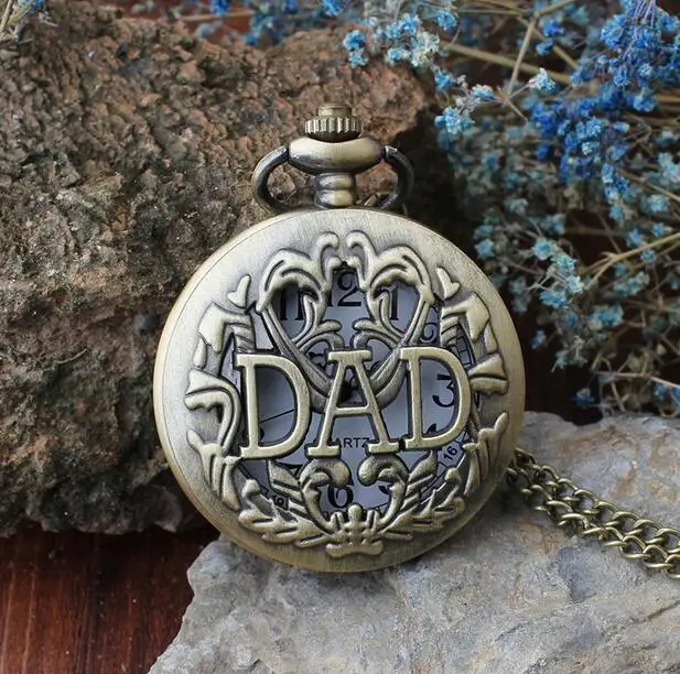 Bronze dad pocket watch necklace THE GREATEST Dad Father Vintage Quartz Men Watches Luxury Gift Relogio De Bolso KJ321