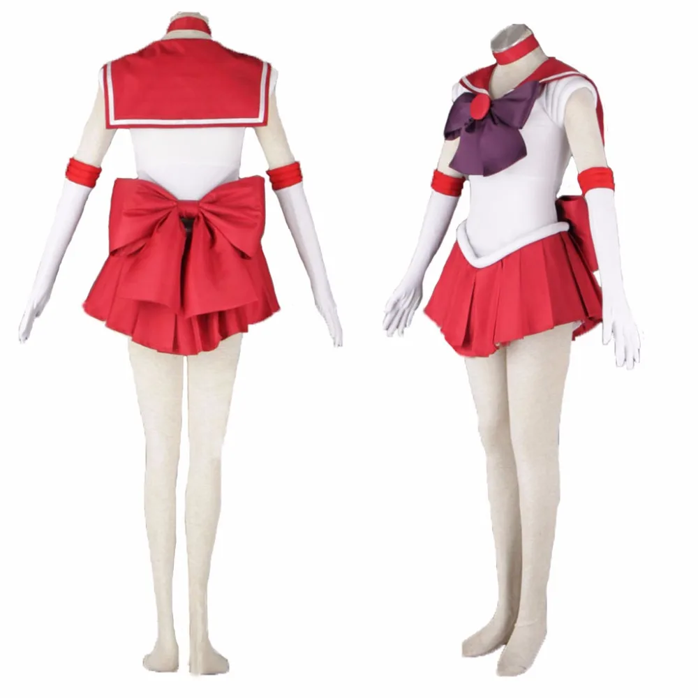 Anime Sailor Reing Hinoes Sailor Marses Strój Cosplay Sukienka Rękawiczki Kokardy Opaska Naszyjnik Szyte na Miarę Dla Dorosłych Plus Size — zdjęcie 3