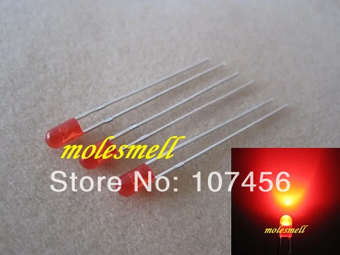 1000pcs 3mm diffused Red led Round Flangeless Bright red lens LED Leds big/wide angle led