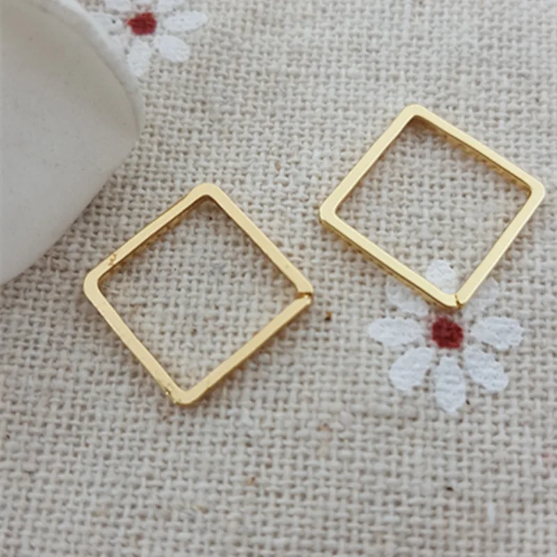 50pcs/lot 12MM & 16mm Gold Closed square Charms Connector Simple square handmade tag pendants jewelry DIY material