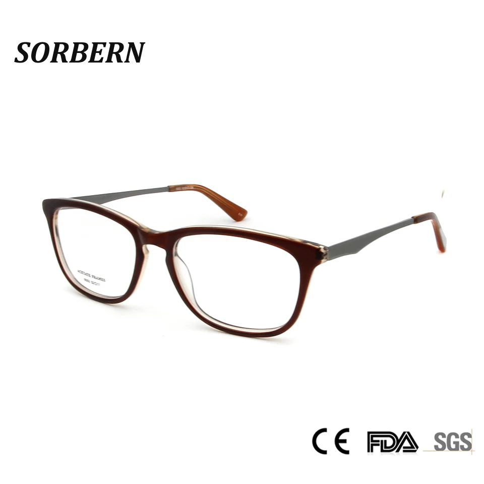 

SORBERN Acetate Eye Glasses Frame Women Demo Lens Vintage Optical Frame Female Brown Prescription Eyewear Spectacle Spring Hinge