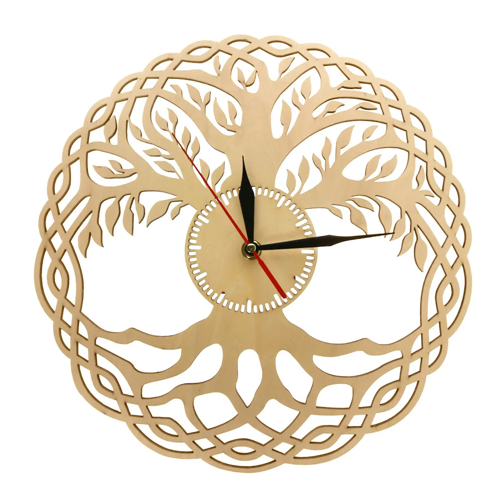 Reloj de pared de diseño moderno, obra maestra hecha a mano de Geometría Sagrada, árbol de la vida de madera rústica, infinito, decoración del hogar Zen