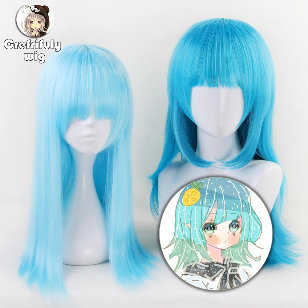 Aotu World Sky Blue Long Cosplay Wig With Bangs 60cm 65cm lemon Straight Synthetic Hair Halloween Costume Party Wigs For Women
