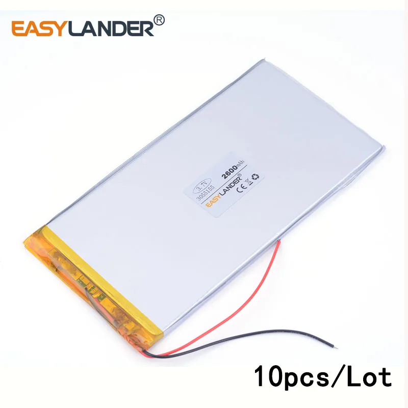 

10pcs /Lot 3055155 2600mah lithium Li ion polymer rechargeable battery phones with battery For tablet pc power bank PAD