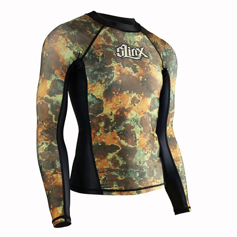 SLINX-Men's Lycra Suit, Rash Guard Swim Shirt, Diving Camo Rashguard, Surf Shirts, UV Protection, Snorkeling