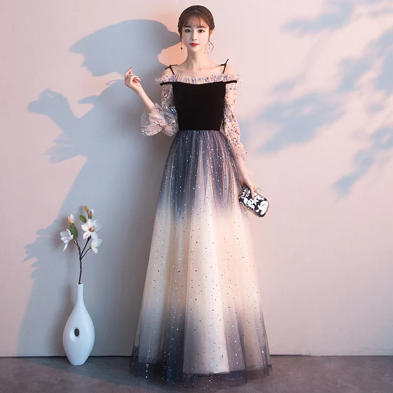 Beauty Emily Evening Dresses Gradient Color Shining Sequined Wedding Formal Dress Spaghetti Strap Star Tulle Long Party Gowns