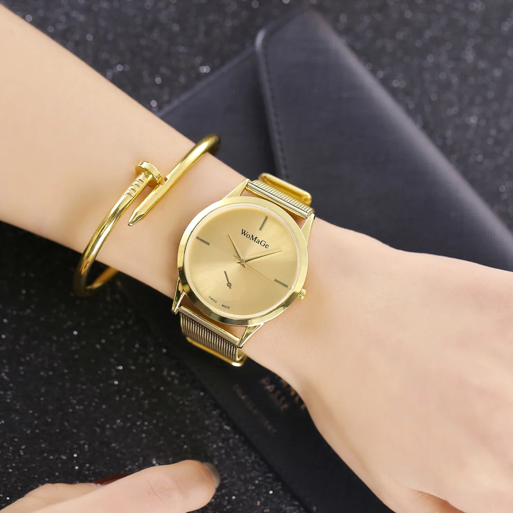 

New Women Gold Watches WOMAGE Brand Watches Mesh Band Watches Women Quartz relogio feminino reloj mujer horloges vrouwen