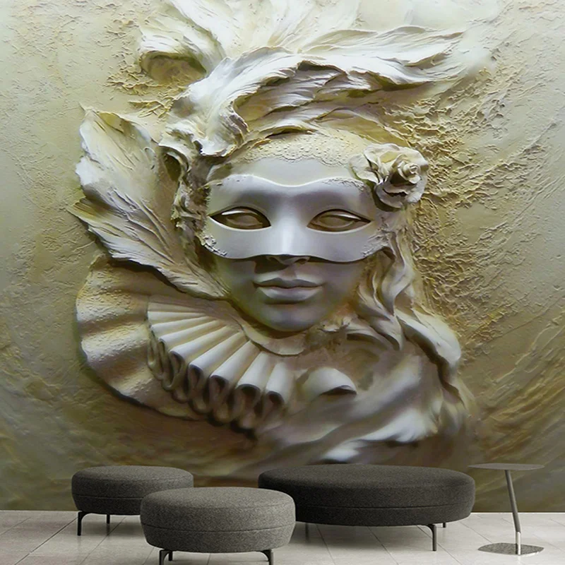 Custom 3D Mural Wallpaper Modern Embossed Mask Beauty Photo Wall Cloth Living Room Bedroom Creative Art Wall Paper For Walls 3 D