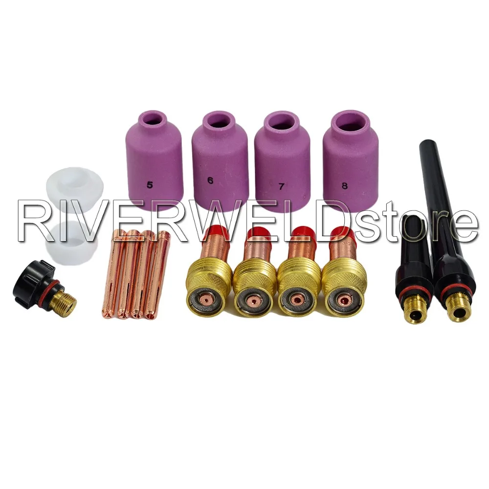 

TIG KIT Ceramic Shield Cup & Back Caps & Collets Bodies Consumables Accessories Fit TIG Welding PTA SR DB WP 17 18 26, 17PK