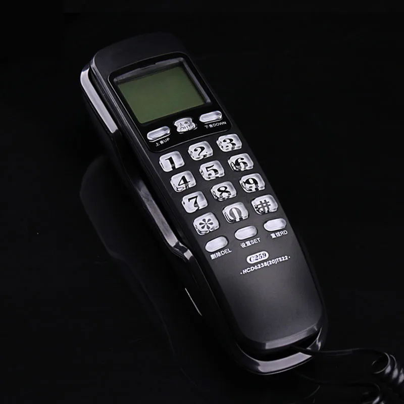 Mini Wall Fixed Telephone Call ID Redial DEL Hotel Bathroom Home Business Office Telephone Landline Mini Phones Small Home Black