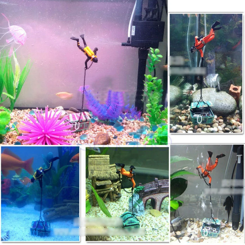 Treasure Frogman Aquarium Ornament World of Tanks Diver Hunter Fight Treasure Figure Statue Action Fish Diver Aquarium Landscape - view 2