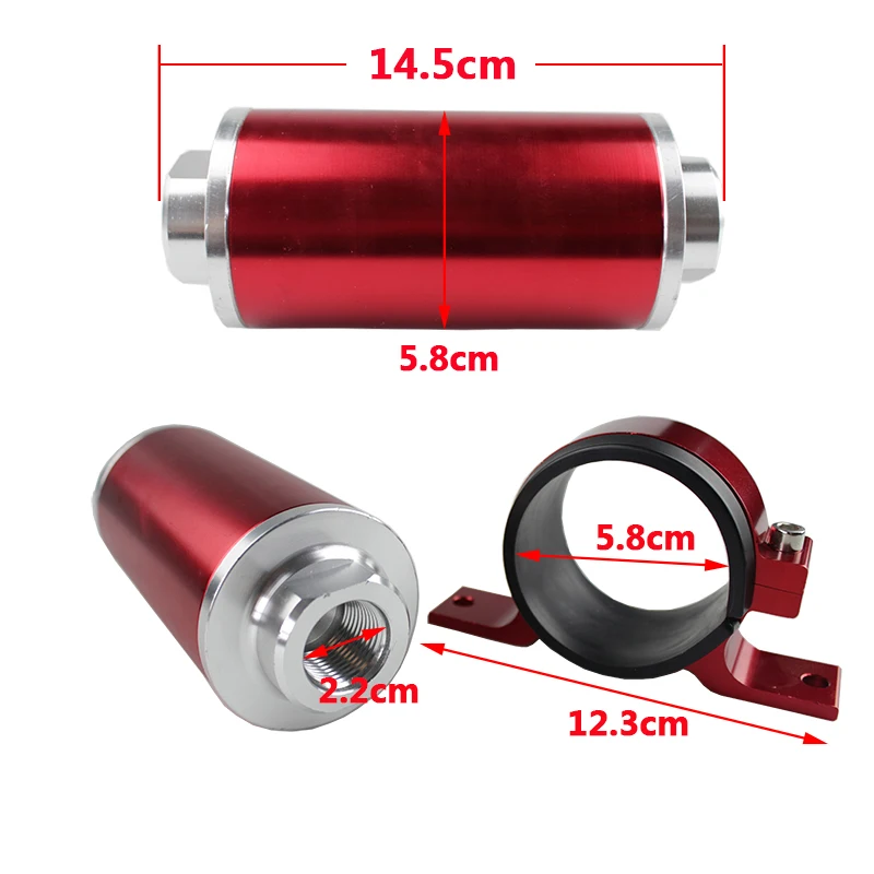 RASTP-High Flow Aluminum 58MM Fuel Filter 30 Micron Element With Fittings AN6 AN8 AN10 Adaptor+Bracket RS-FP003