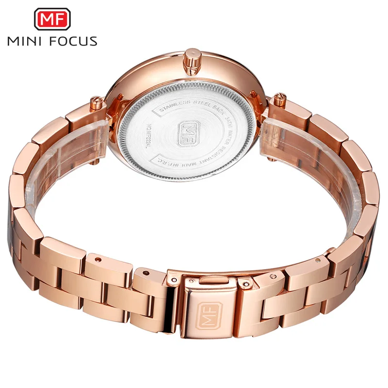 MINI FOCUS Women\'s Rose Gold Wrist Watches Simple Stainless Steel Bracelet Waterproof Dress Quartz Watch for Lady Woman 0224Rose