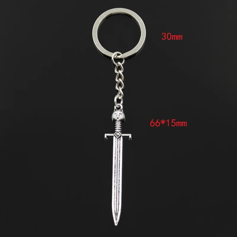 New Fashion Keychain 66x15mm Sword Cat Bronze Silver Color Pendants DIY Men Jewelry Car Key Chain Ring Holder Souvenir For Gift