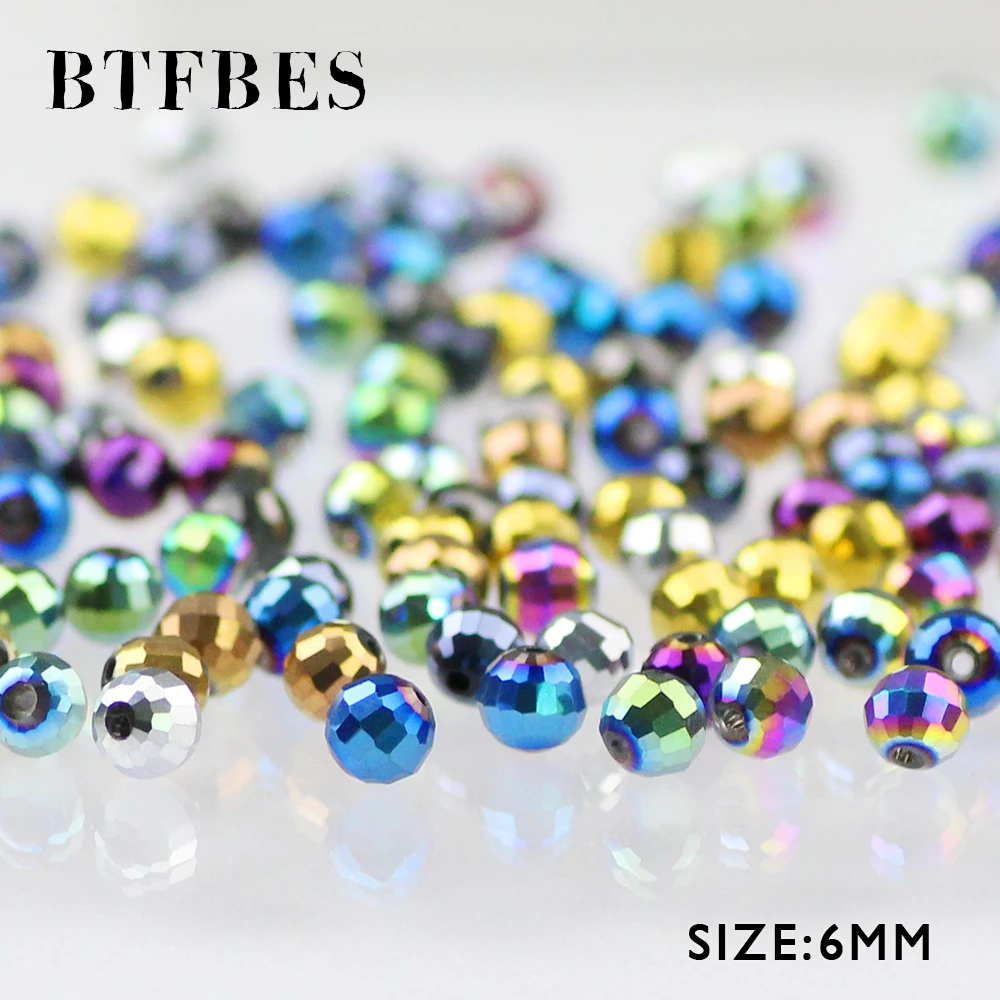 BTFBES 96 Faceted Football Austrian Crystal Beads 50pcs 6mm Plated Color Round Glass Loose Beads For Jewelry Bracelet Making DIY