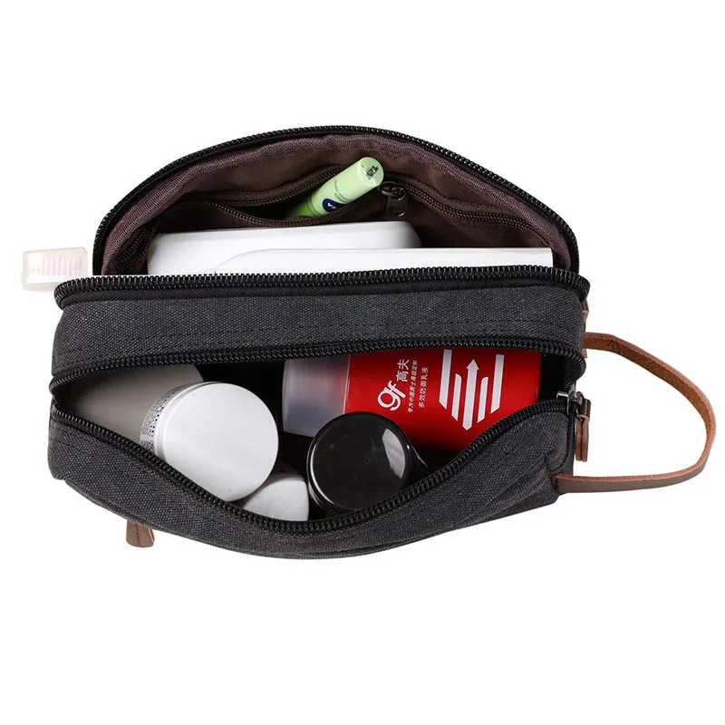 Men Travel Canvas Shaving Kits Cosmetic Makeup Organizer Women Toiletry Bag with Double Compartments Kosmetyczka Beauty Case