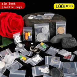 Mini Zipper Plastic Bags, Ziplock Pill Packaging Pouches, Small Zip Lock Bags, 0.16mm Thick, Food, 100Pcs