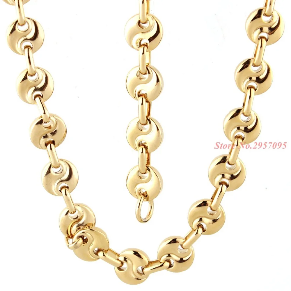 New Product Gold Color Stainless Steel Necklace bracelets Set Link Byzantine Chain Bracelet For Men Jewelry