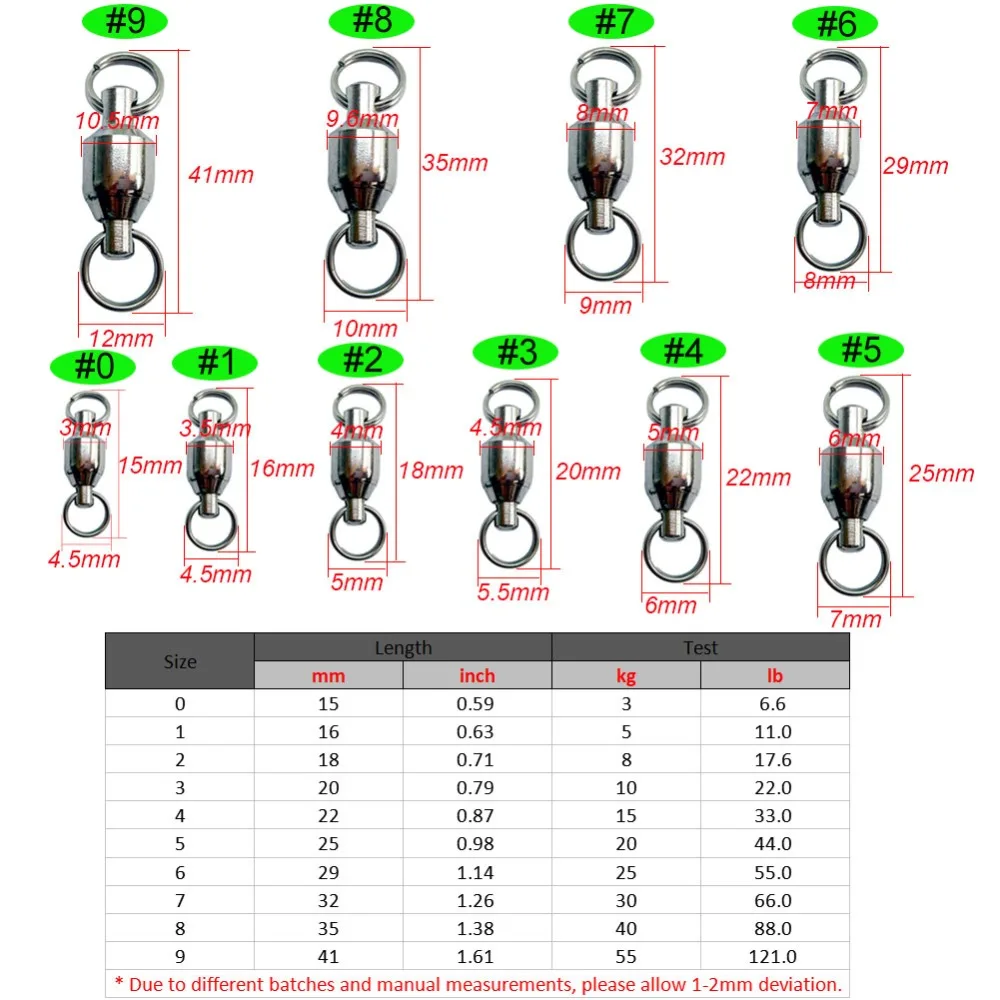 20-1000 PCS Fishing Ball Bearing Swivels with Split Rings Stainless Steel Bass Fishing Lure Connector Saltwater Fishing Tackle