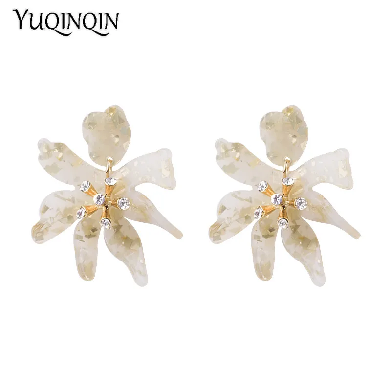 Classic Dangle Fashion Acetate Resin Flower Crystal Earrings for Women Big Acetic Acid Dangling Acrylic Earring Metal Jewelry