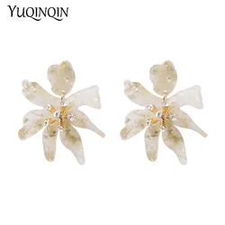 Classic Dangle Fashion Acetate Resin Flower Crystal Earrings for Women Big Acetic Acid Dangling Acrylic Earring Metal Jewelry