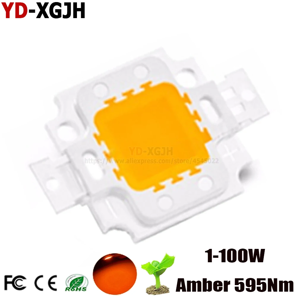 

High Power 1W 3W 5W 10W 20W 30W 50W 100W Amber 595-600Nm LED Chips Bulb Light for SMD Car lights headlights angel eye lights