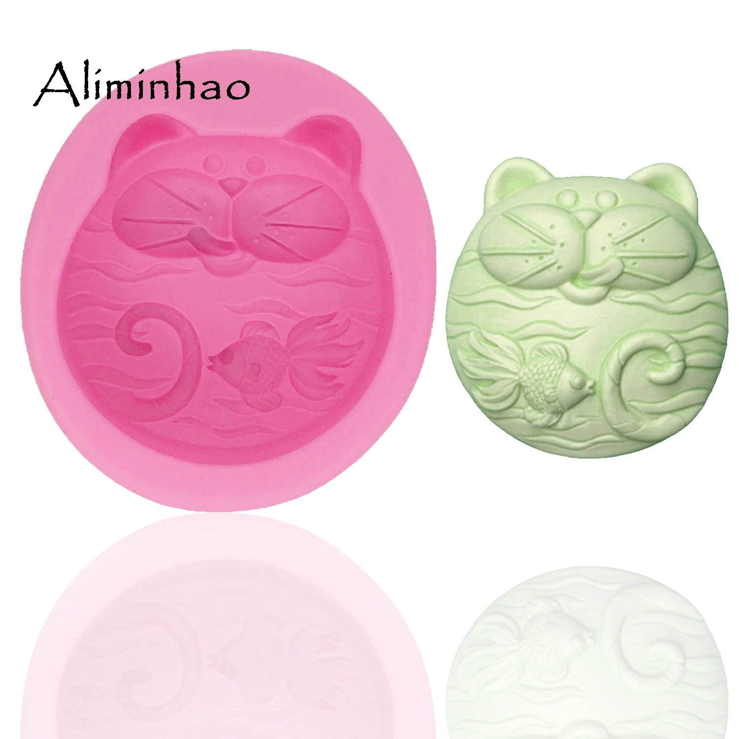 B0379 Cat and fish DIY Resin Clay Soap Mold chocolate Silicone mould fondant cake decorating tools