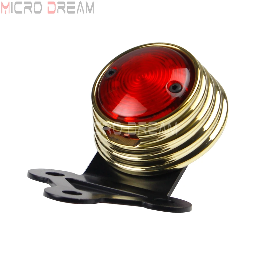 Brass 12V Rear Taillight LED Vintage Running Lamp for Harley Touring Cafe Racer Chopper Bobber Custom License Brake Stop Light