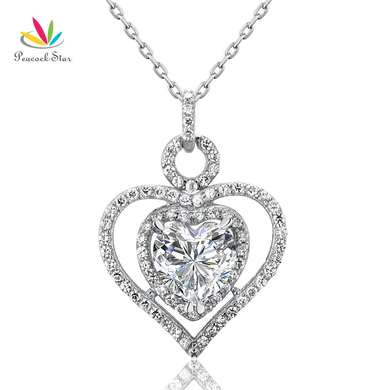 

Peacock Star 3 Carat 925 Sterling Silver Heart Pendant Necklace Wedding Bridesmaid Jewelry CFN8010