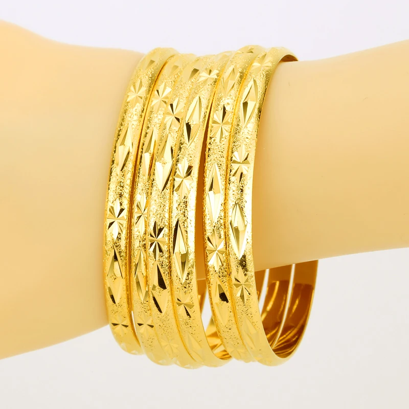 6MM Dubai Gold Bangle Gold Color African Middle East Bangles Bracelets Ethiopian Jewelry 6pcs/lot  Jewelry For Women Men