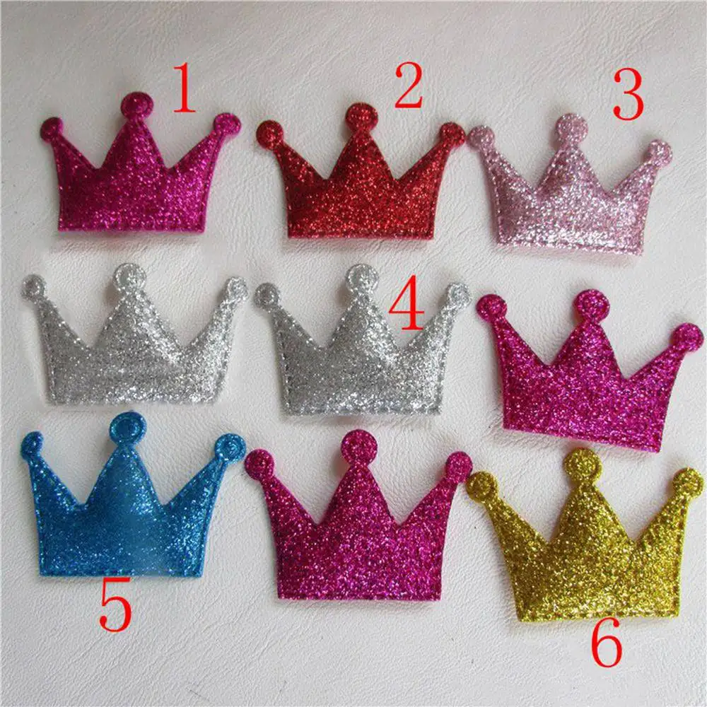 50pcs/lot Glitter PU Crown padded applique Crafts for headwear hairbands ornament dress decoration DIY accessories 45MM*30MM