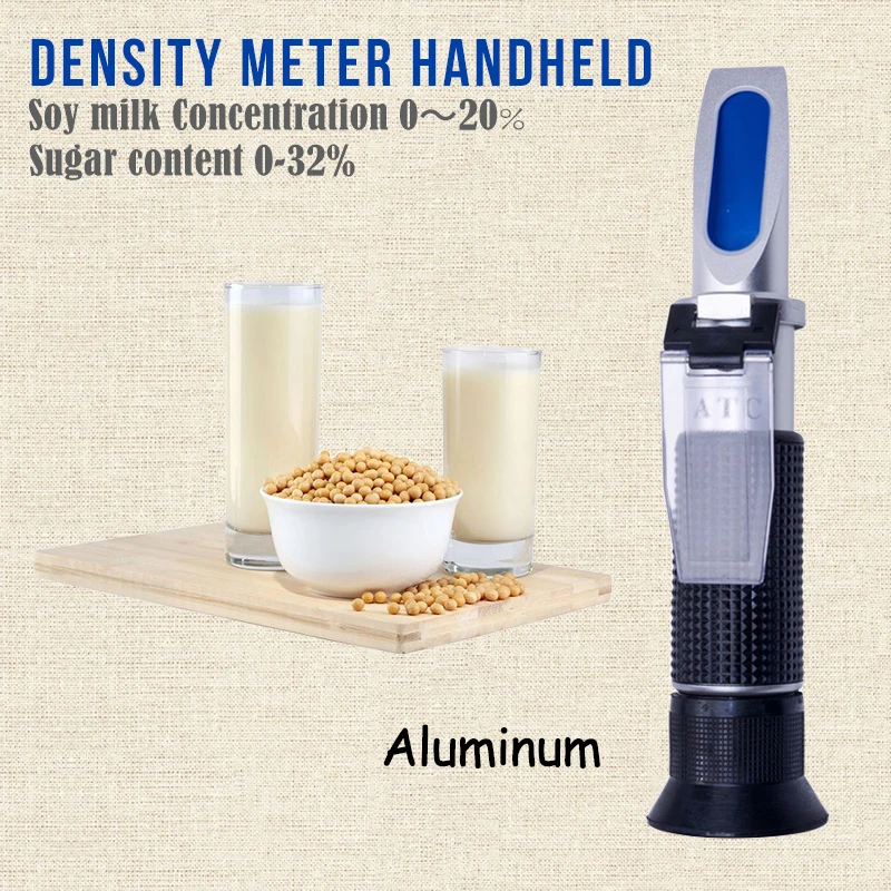 

Aluminum Soybean Milk Concentration Meter 0-25% Refractometer Brix For 0-32% Optical Sugar Beverages ATC Density Meter Handheld