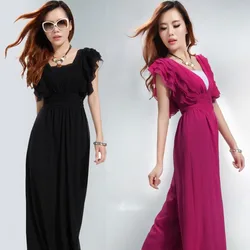 Free Shipping Ladies fashion Rompers Women Elegant sexy deep V-neck ruffle jumpsuit