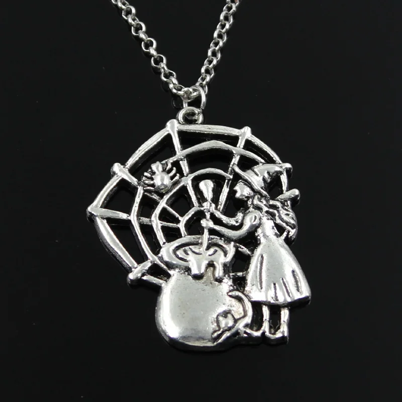 New Fashion Witch Refining Drugs Spider Pendants Round Cross Chain Short Long Mens Womens Silver Color Necklace Jewelry Gift