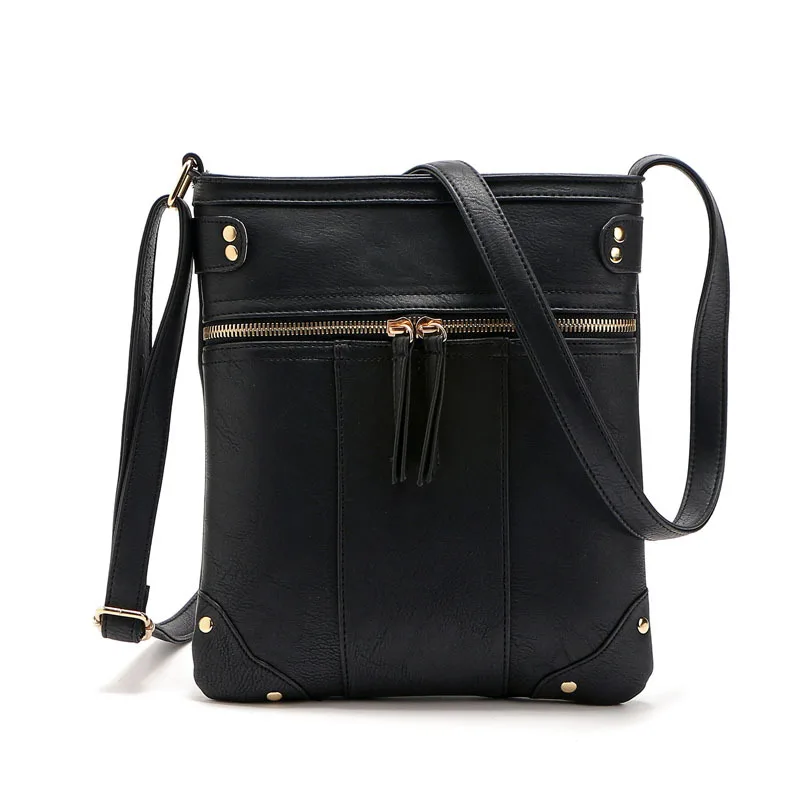 REPRCLA European Vintage Women Bag Double Zipper Women Messenger Bags High Quality PU Shoulder Bag Crossbody 9L33