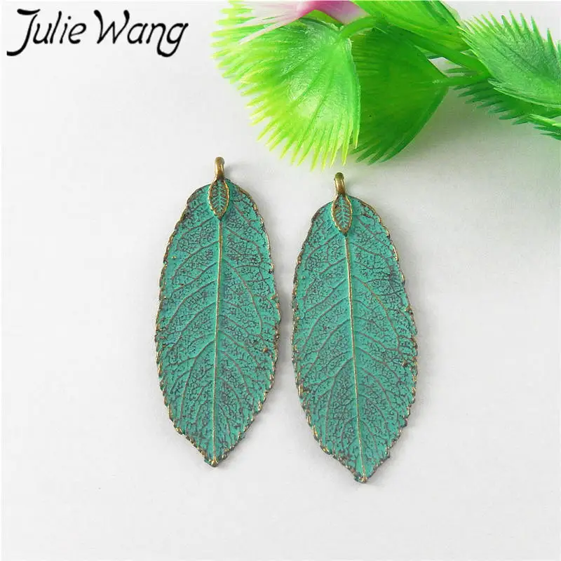 Julie Wang 10pcs Antique Green Bronze Leaves Alloy Patina Charms For Necklace Pendants Findings Jewelry Making Accessory