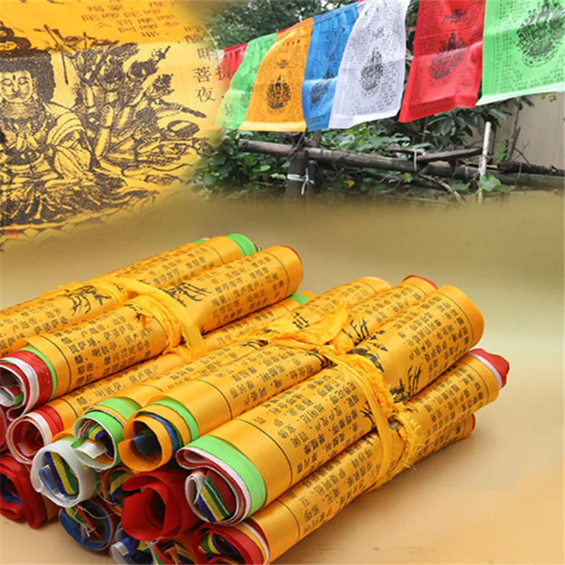 Tibetan Buddhist Great Compassion Mantra prayer flag Silk Colour Print 6 Meters 20 pcs/string Religious Flags Scriptures