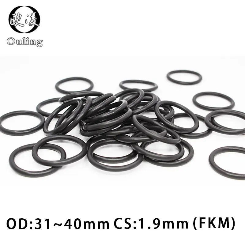 5PCS/lot Fluorine rubber Ring Black FKM Oring Seal CS:1.9mm OD31/32/33/34/35/36/37/38/39/40mm Rubber O-Ring Seal Oil Ring Gasket