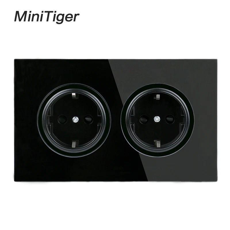 Minitiger 146 Crystal Tempered Pure Glass Panel 16A Double EU Standard Wall Power Socket Grounded With Child Protective Lock