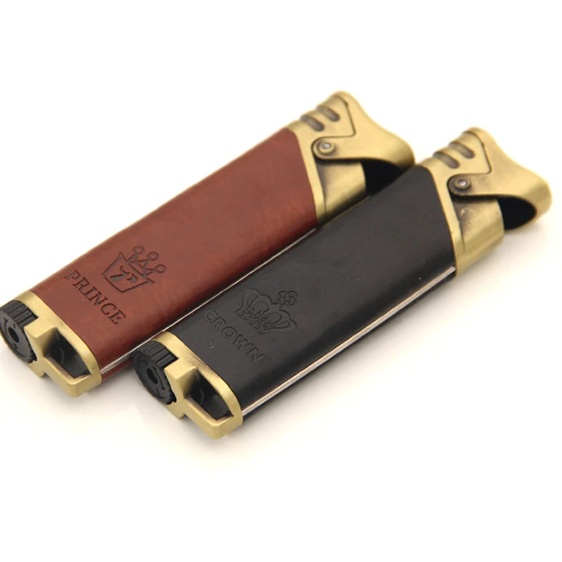 Retro Leather cigar lighter Butane Gas Straight flame Lighters Refillable Windproof Cigarette Lighter Torch tobacco Fire