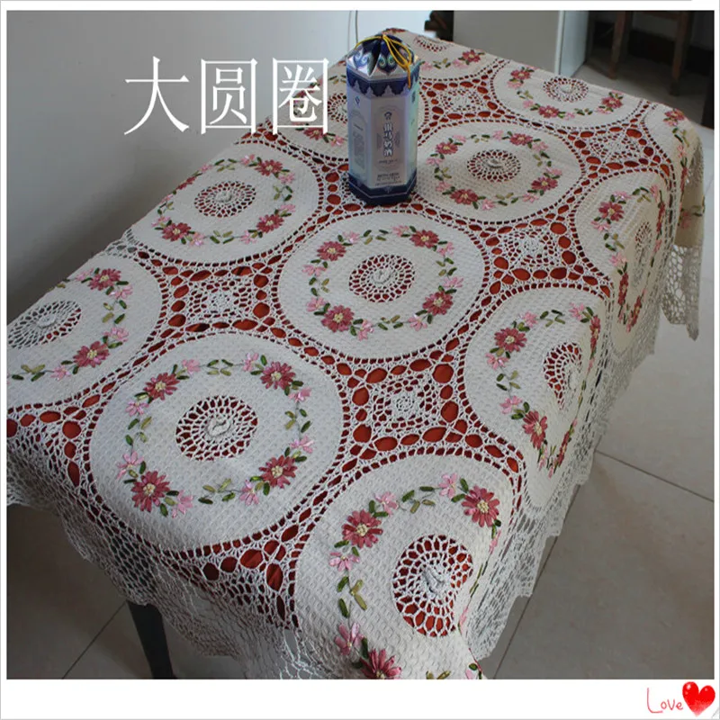 2016 new arrivals high qualilty home decorative crochet lace rectangle tablecloth cotton with embroidery flowers for home decora