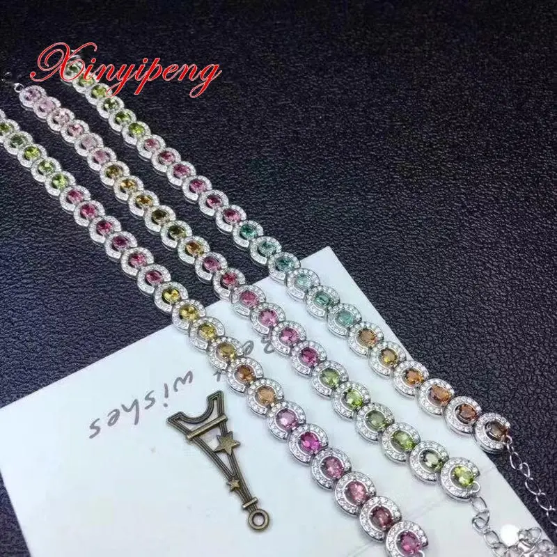 

Xin yi peng 925 silver inlaid natural tourmaline bracelet women bracelet beautiful and fashionable