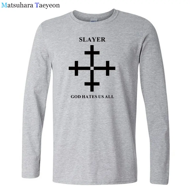 2018 New Slayer T Shirt Metal Band Men T-shirt Long Sleeve Cotton Muisc God Hates Us All T Shirts Men Tops Tee T156