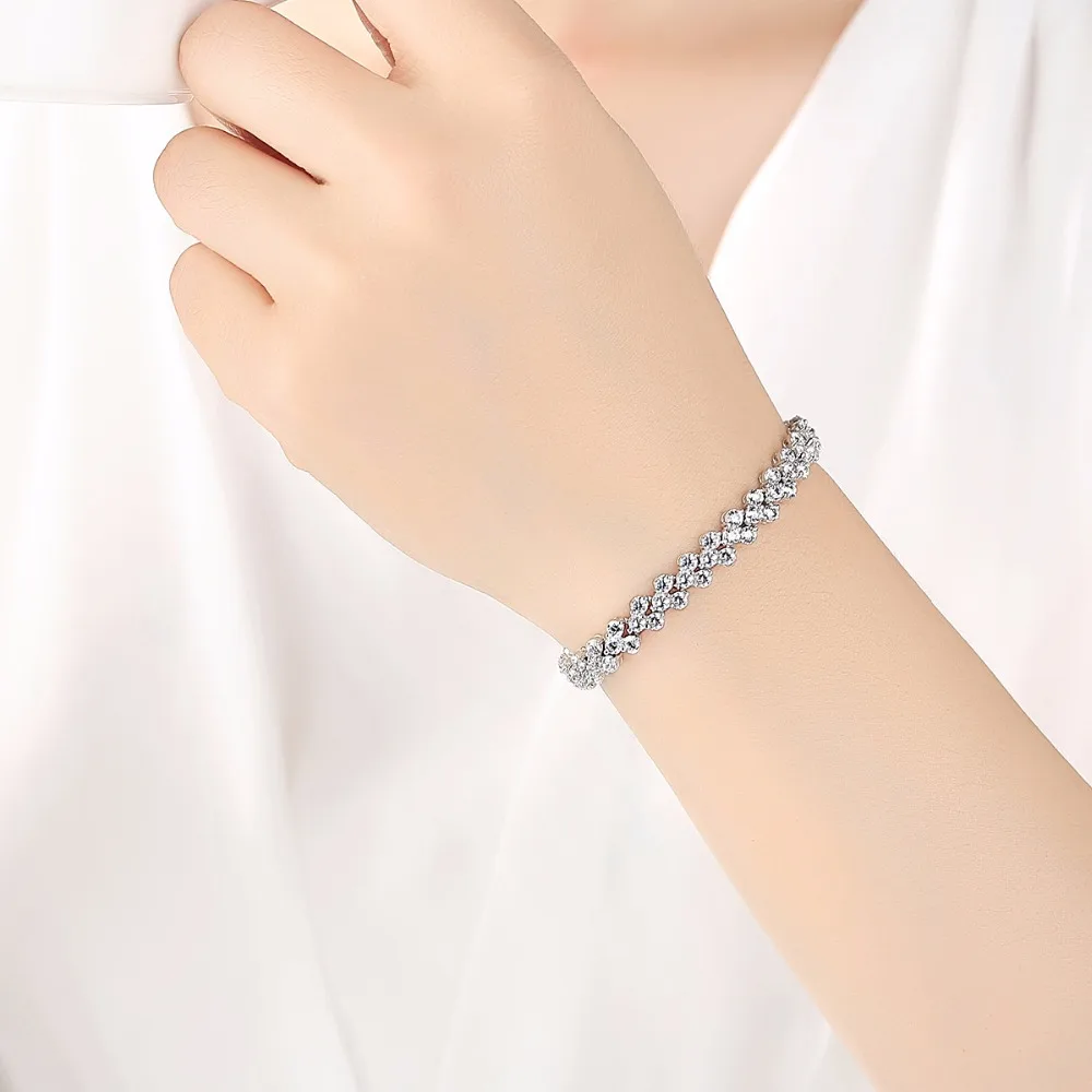 Trendy Female Bracelets AAAAA Zircon Cz 925 Sterling Silver Crystal Engagement wedding Bracelets for women Jewelry