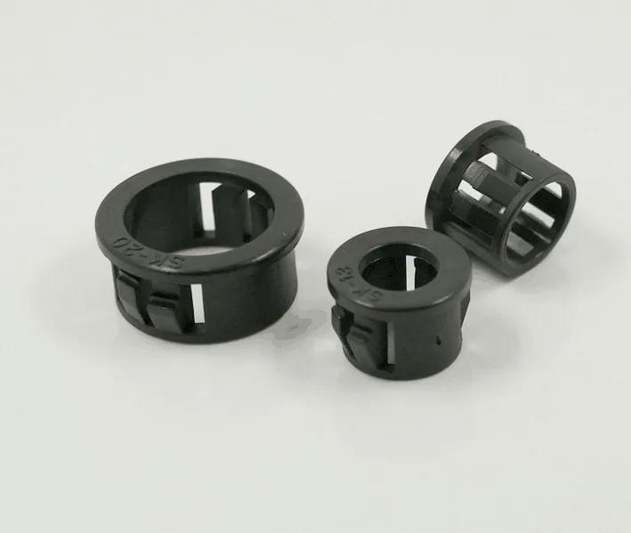 200PCS/1LOT Black Nylon Snap Bushing Cord Buckle-Type Protective Coil Wire Ring Grommet Cable Hole Plug SB-10 13 16 19 22 26 30