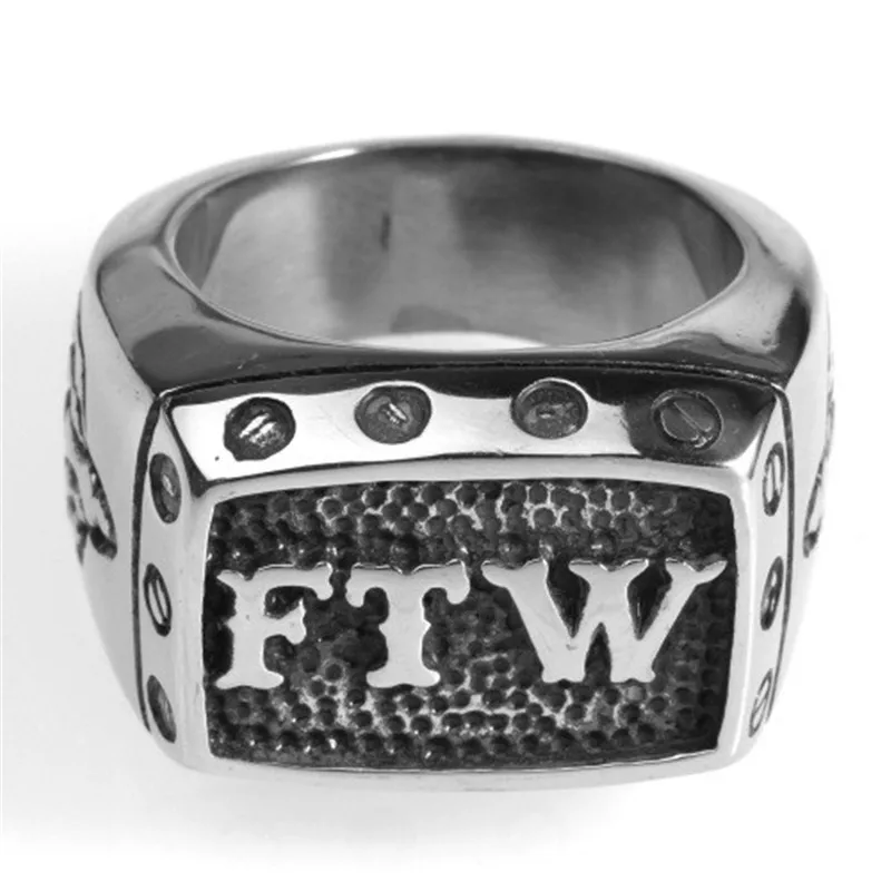 FTW letters Men\'s stainless steel ring, punk domineering titanium steel ring FTW letters